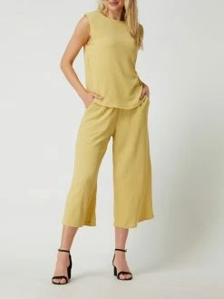 Mango Culotte Aus Krepp Modell 'Leonor' - Senfgelb