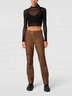 NA-KD Stoffhose In Leder-Optik - Dunkelbraun